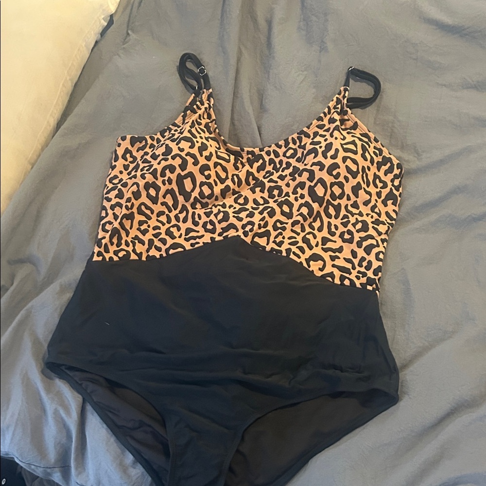 Leopard Print and Black Women's One Piece Swimsuit